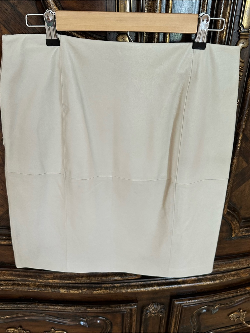 DKNYC Cream Leather Pencil Skirt